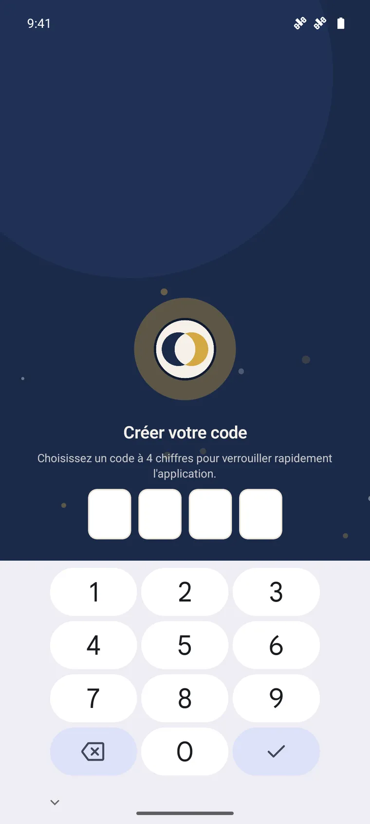 Création du code de verrouillage à 4 chiffres de l'application mobile SynkriaOps.